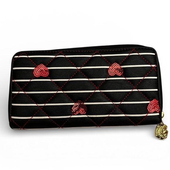 Betsey Johnson Glitter Striped/Lips Wallet with Cat Emblem - Picture 3 of 8